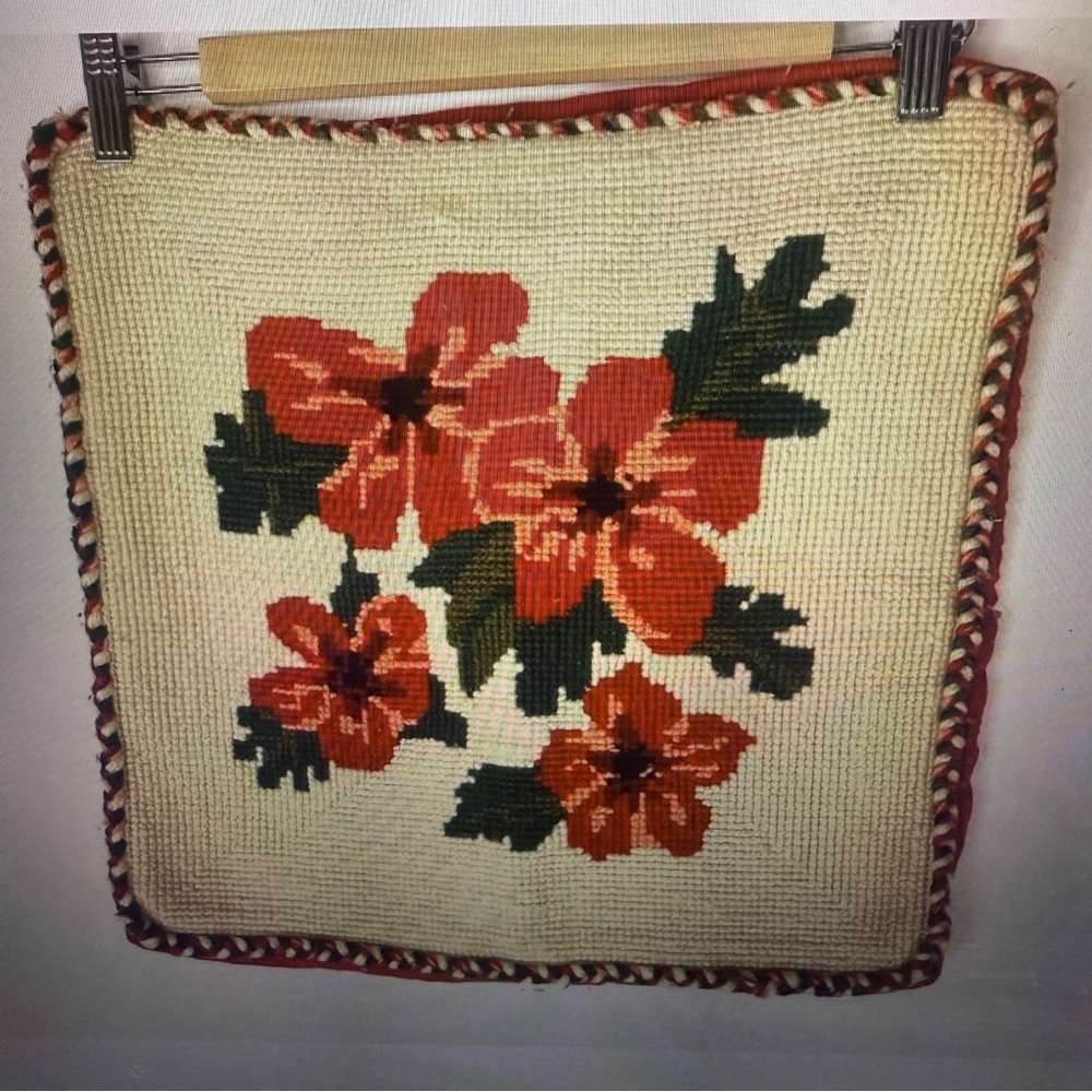 Needle Work Decorative Floral Cushion Throw Pillow Cover Square 15 x 15